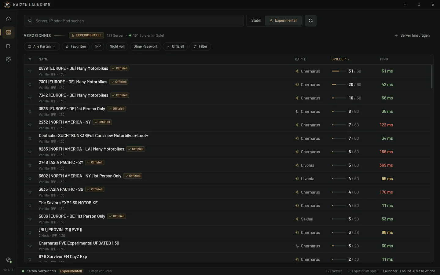 DayZ Experimental mit einem Klick: seine Server, mit automatisch geladenen Mods.
