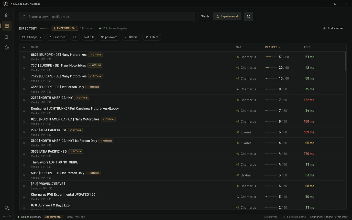 DayZ Experimental in one click: its servers, with their mods loaded automatically.