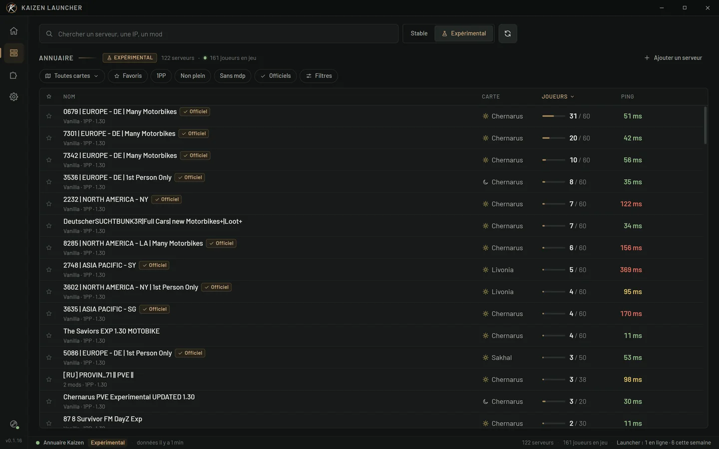 DayZ Experimental en un clic : ses serveurs, avec leurs mods chargés automatiquement.