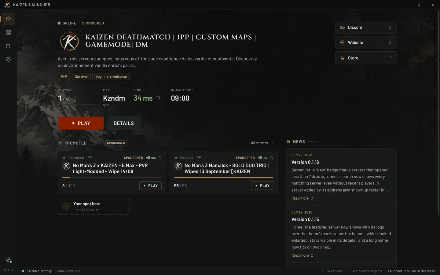 Home: featured Kaizen servers and news.