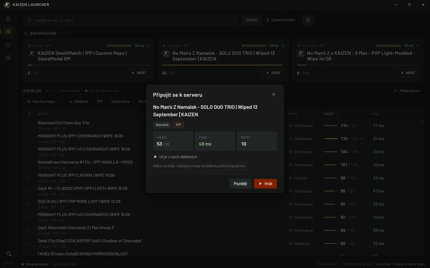 Odkaz „Připojit se“ otevře launcher, přidá server do tvých oblíbených a nabídne ti hraní.