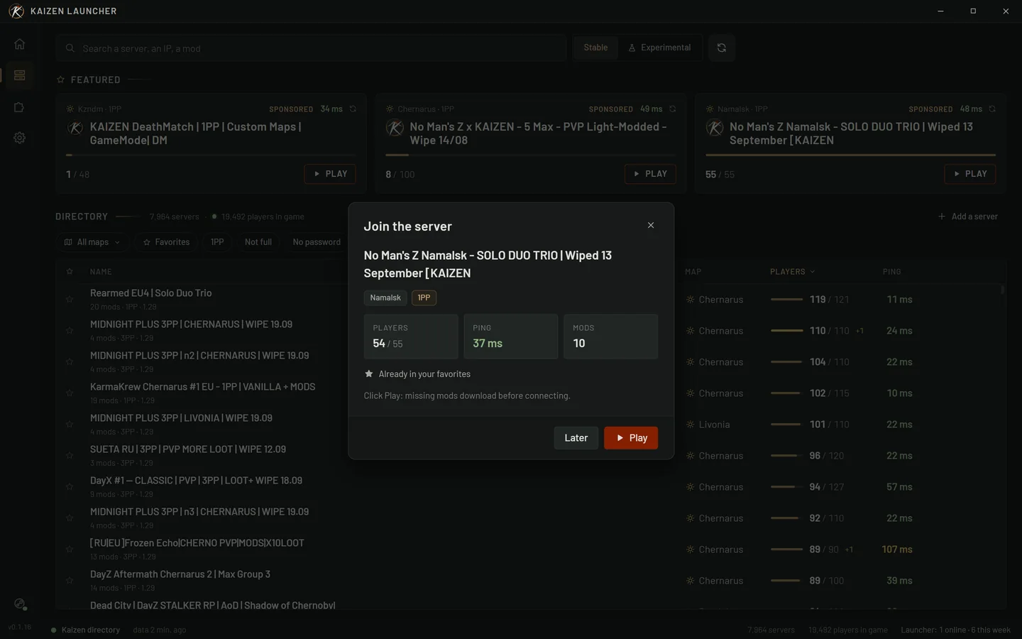 A "Join" link opens the launcher, adds the server to your favorites and offers to play.